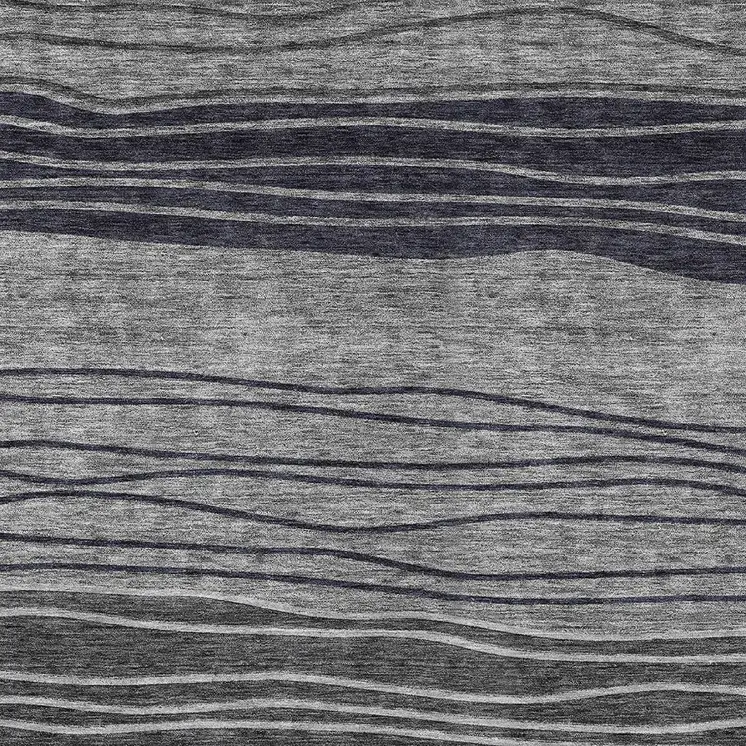 9' X 12' Gray Charcoal And Silver Striped Washable Indoor Outdoor Area Rug