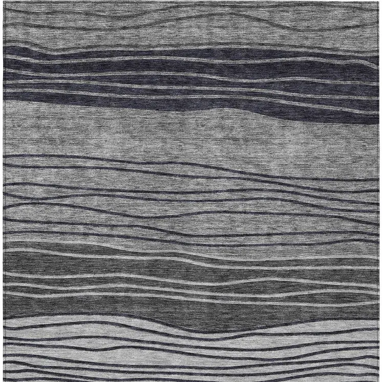 10' X 14' Gray Charcoal And Silver Striped Washable Indoor Outdoor Area Rug