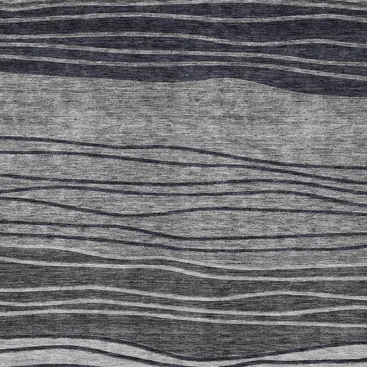 10' X 14' Gray Charcoal And Silver Striped Washable Indoor Outdoor Area Rug