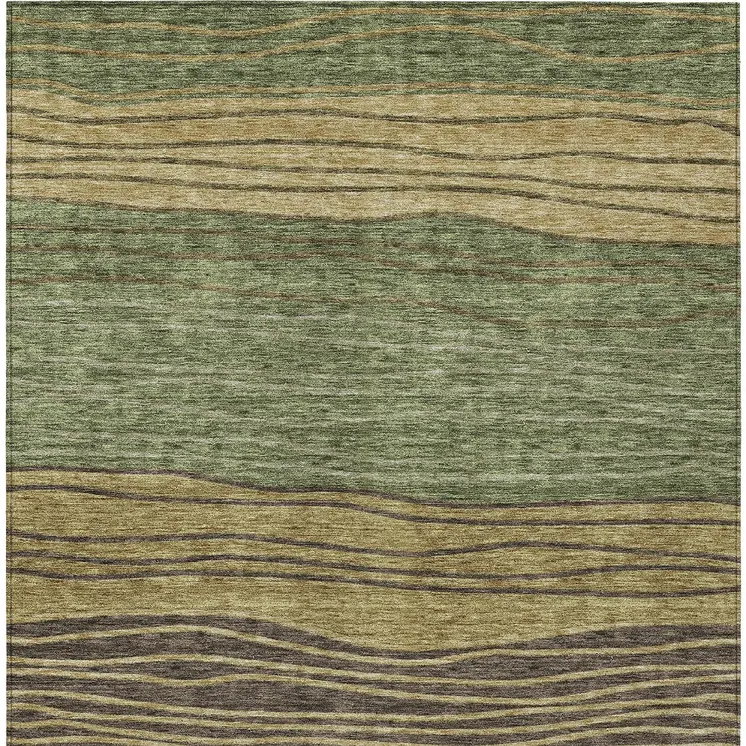 5' X 8' Olive Green And Chocolate Striped Washable Indoor Outdoor Area Rug