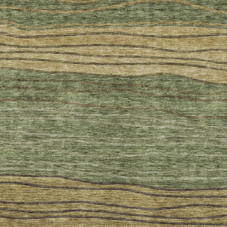 5' X 8' Olive Green And Chocolate Striped Washable Indoor Outdoor Area Rug