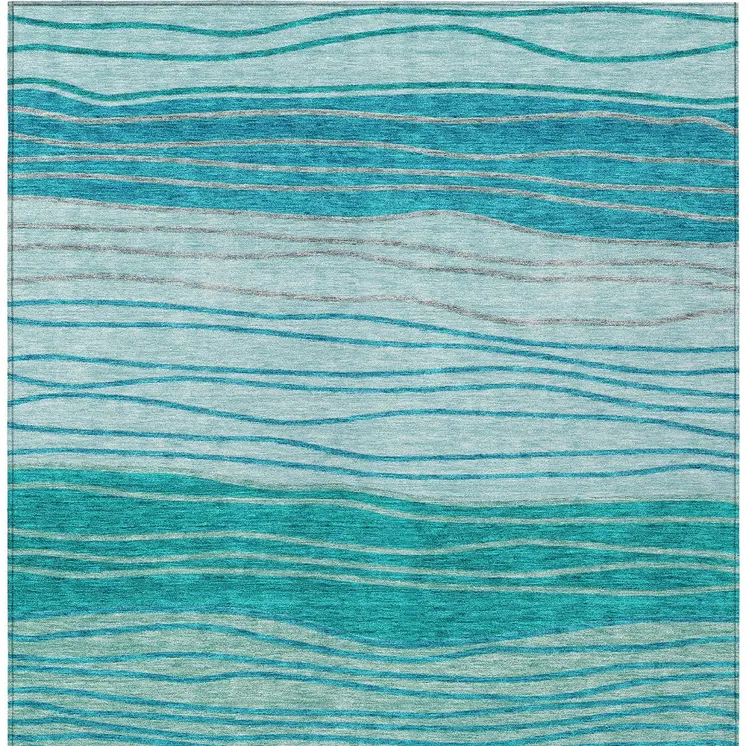 5' X 8' Sky Blue Teal Blue And Aqua Striped Washable Indoor Outdoor Area Rug