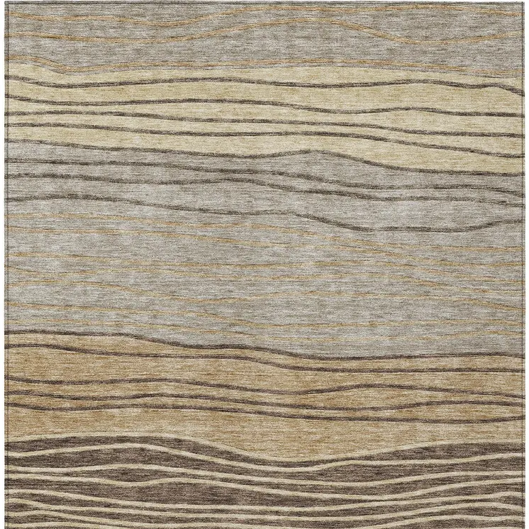 5' X 8' Taupe Brown And Beige Striped Washable Indoor Outdoor Area Rug
