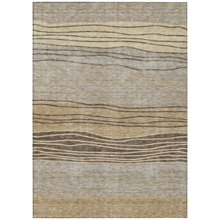5' X 8' Taupe Brown And Beige Striped Washable Indoor Outdoor Area Rug
