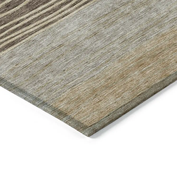 5' X 8' Taupe Brown And Beige Striped Washable Indoor Outdoor Area Rug