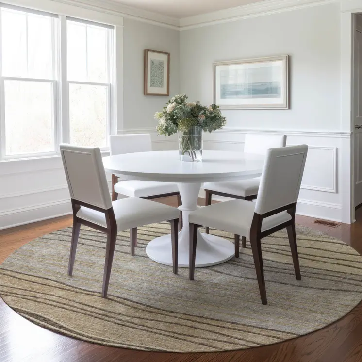 8' Taupe Brown And Beige Round Striped Washable Indoor Outdoor Area Rug