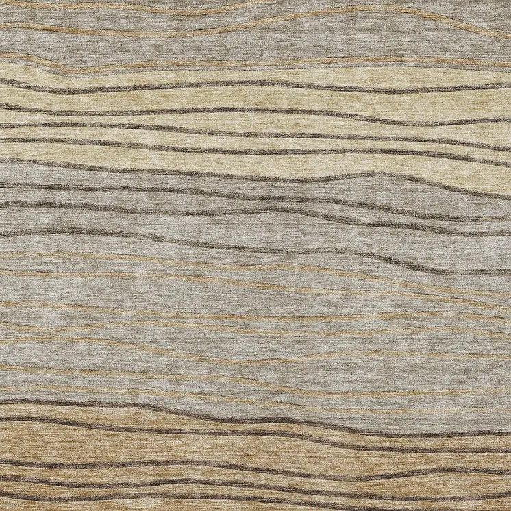 8' X 10' Taupe Brown And Beige Striped Washable Indoor Outdoor Area Rug