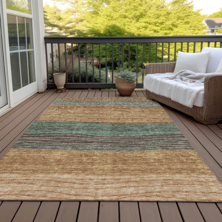 3' X 5' Terra Cotta Copper And Beige Striped Washable Indoor Outdoor Area Rug