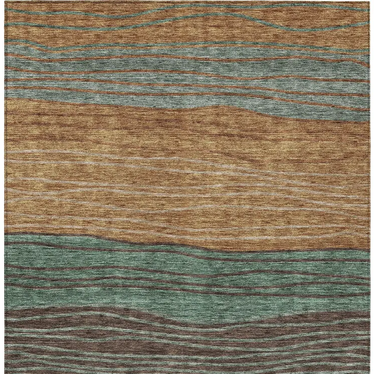8' X 10' Terra Cotta Copper And Beige Striped Washable Indoor Outdoor Area Rug