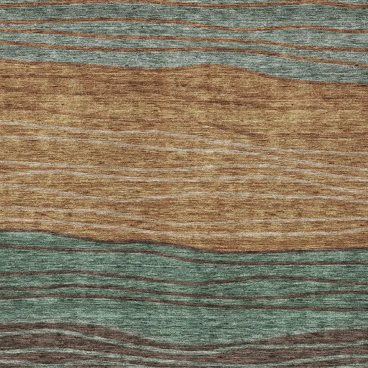 8' X 10' Terra Cotta Copper And Beige Striped Washable Indoor Outdoor Area Rug