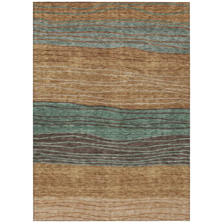 10' X 14' Terra Cotta Copper And Beige Striped Washable Indoor Outdoor Area Rug