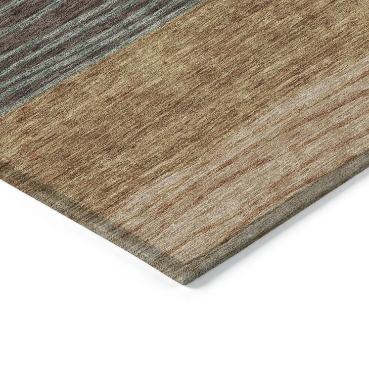 10' X 14' Terra Cotta Copper And Beige Striped Washable Indoor Outdoor Area Rug