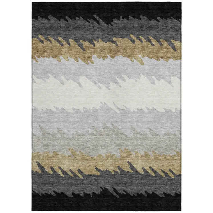3' X 5' Black Charcoal And Silver Striped Washable Indoor Outdoor Area Rug