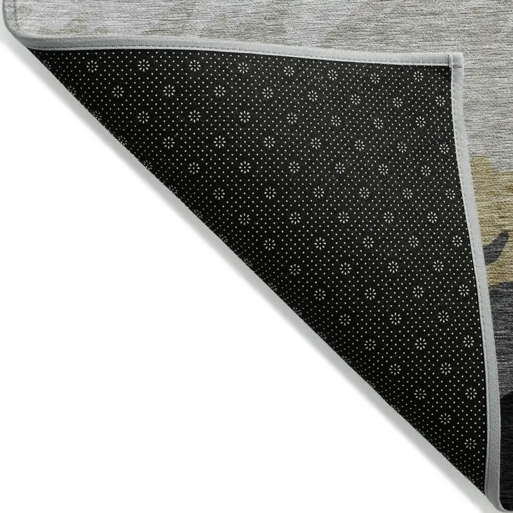 8' X 10' Black Charcoal And Silver Striped Washable Indoor Outdoor Area Rug