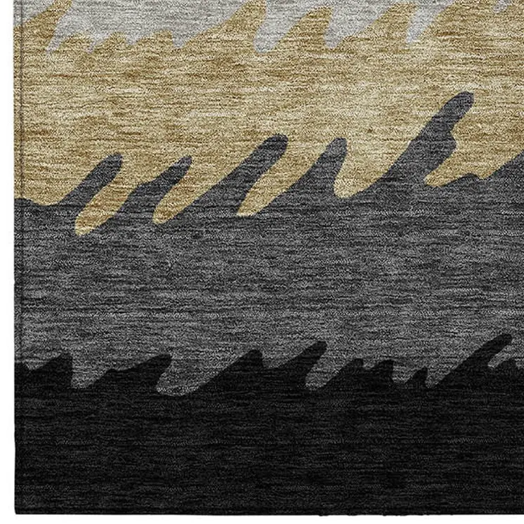 9' X 12' Black Charcoal And Silver Striped Washable Indoor Outdoor Area Rug