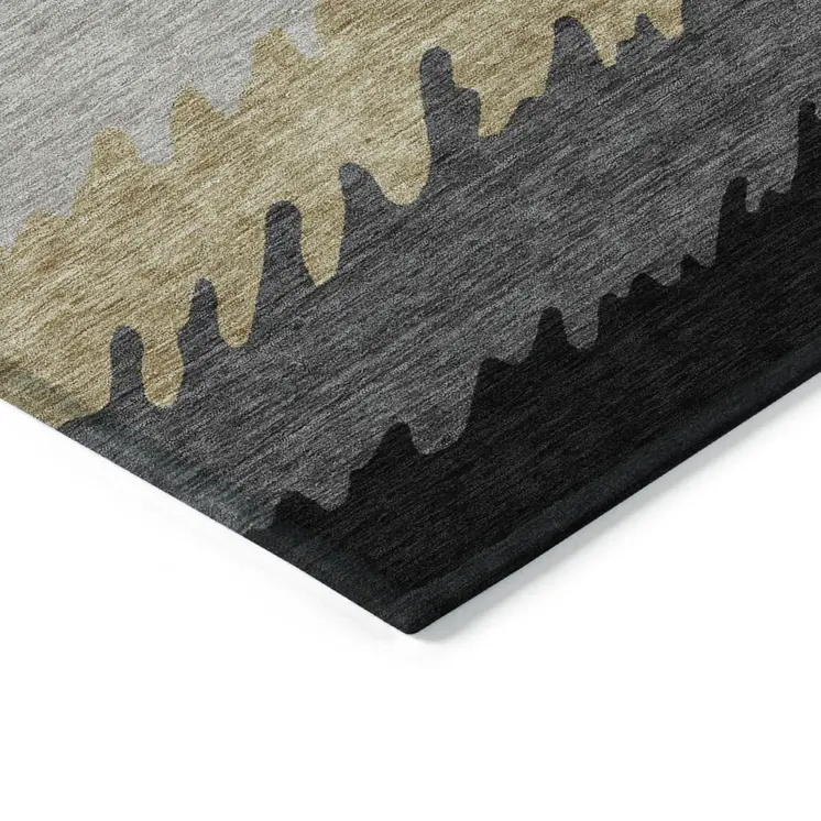 9' X 12' Black Charcoal And Silver Striped Washable Indoor Outdoor Area Rug