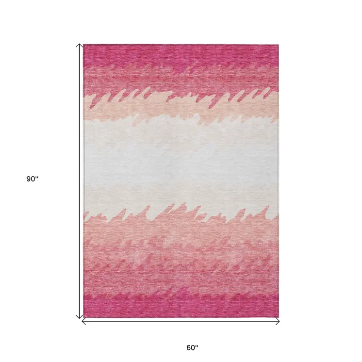 5' X 8' Blush Pink And Ivory Striped Washable Indoor Outdoor Area Rug