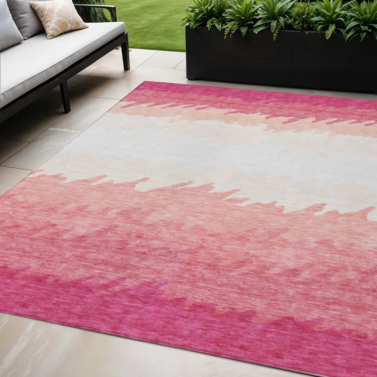 5' X 8' Blush Pink And Ivory Striped Washable Indoor Outdoor Area Rug