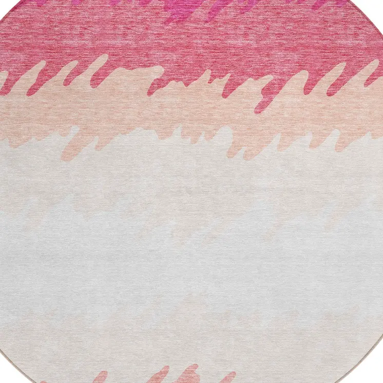 8' Blush Pink And Ivory Round Striped Washable Indoor Outdoor Area Rug
