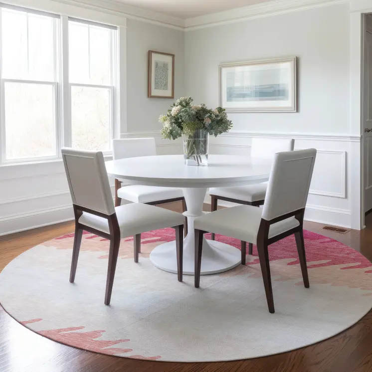 8' Blush Pink And Ivory Round Striped Washable Indoor Outdoor Area Rug