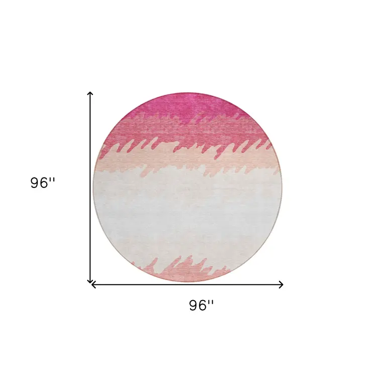 8' Blush Pink And Ivory Round Striped Washable Indoor Outdoor Area Rug