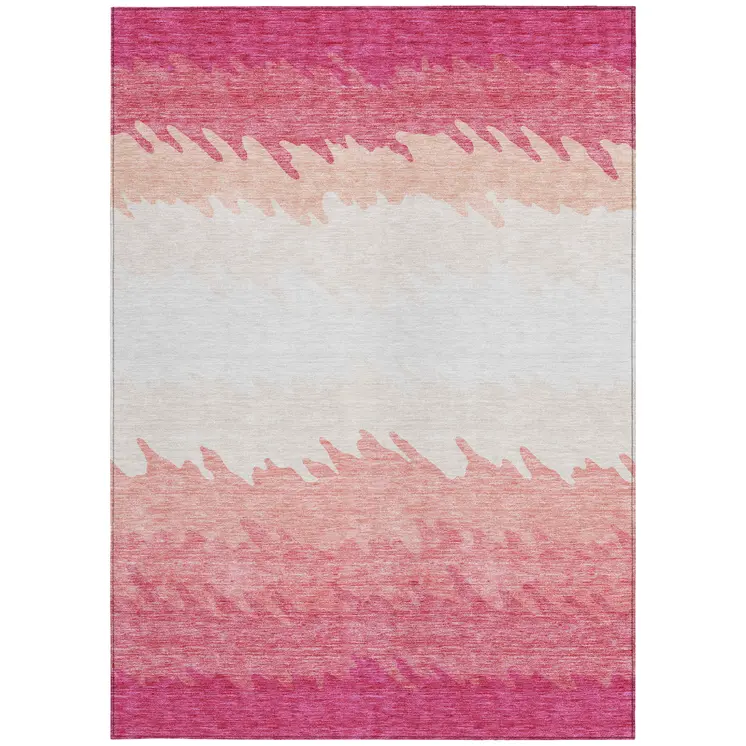 8' X 10' Blush Pink And Ivory Striped Washable Indoor Outdoor Area Rug