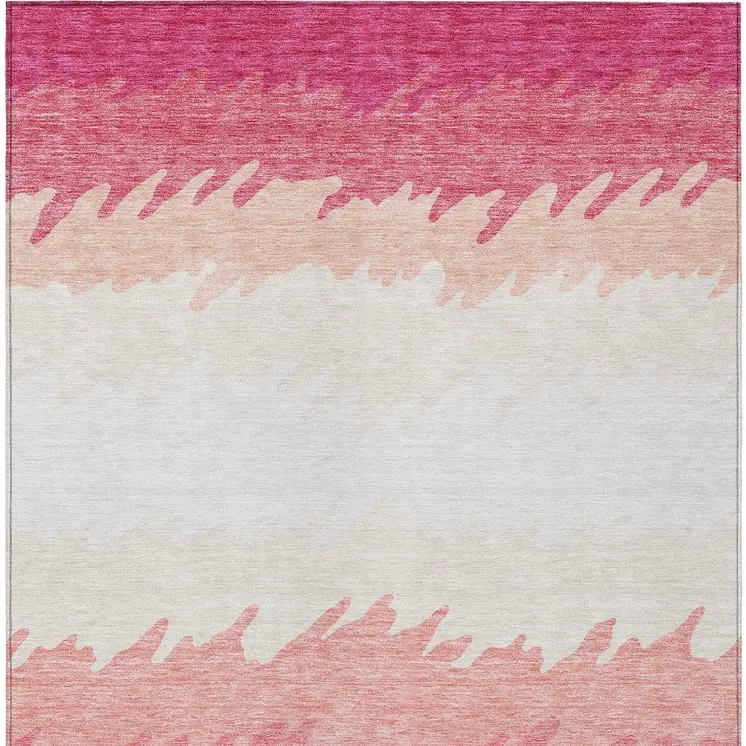 9' X 12' Blush Pink And Ivory Striped Washable Indoor Outdoor Area Rug