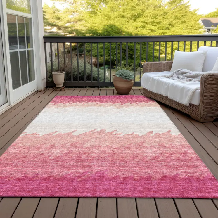 9' X 12' Blush Pink And Ivory Striped Washable Indoor Outdoor Area Rug