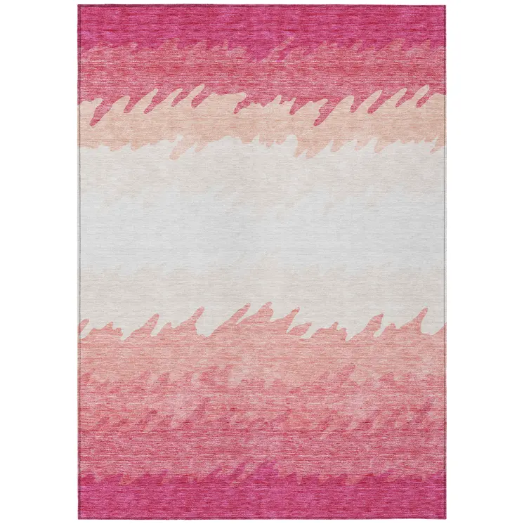 9' X 12' Blush Pink And Ivory Striped Washable Indoor Outdoor Area Rug
