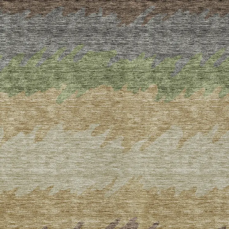 3' X 5' Chocolate Gray And Green Striped Washable Indoor Outdoor Area Rug