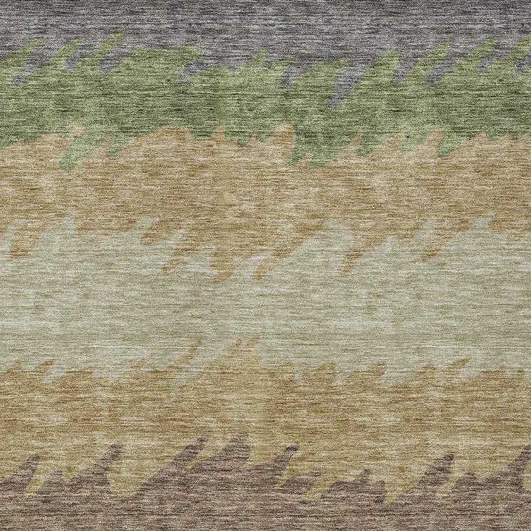 8' X 10' Chocolate Gray And Green Striped Washable Indoor Outdoor Area Rug