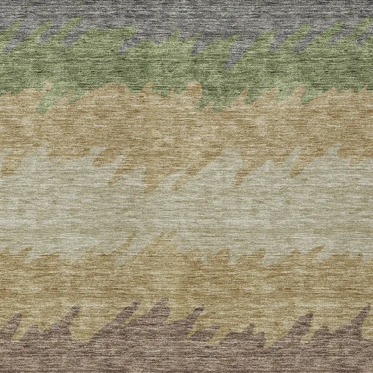 9' X 12' Chocolate Gray And Green Striped Washable Indoor Outdoor Area Rug