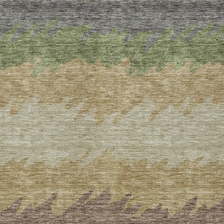 10' X 14' Chocolate Gray And Green Striped Washable Indoor Outdoor Area Rug