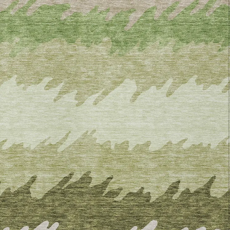 5' X 8' Green And Beige Striped Washable Indoor Outdoor Area Rug