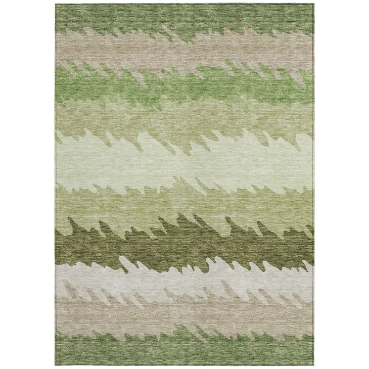 8' X 10' Beige And Olive Green Striped Washable Indoor Outdoor Area Rug