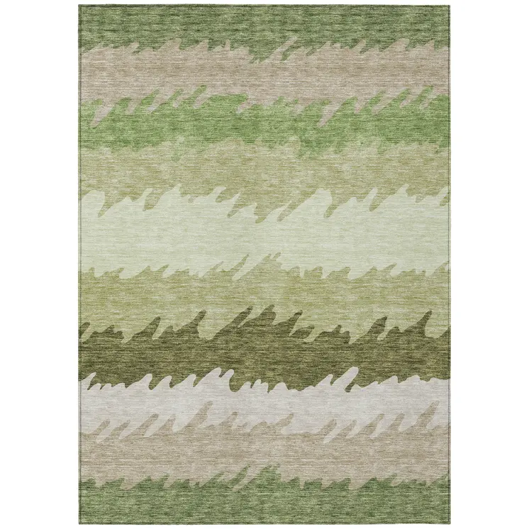8' X 10' Beige And Olive Green Striped Washable Indoor Outdoor Area Rug