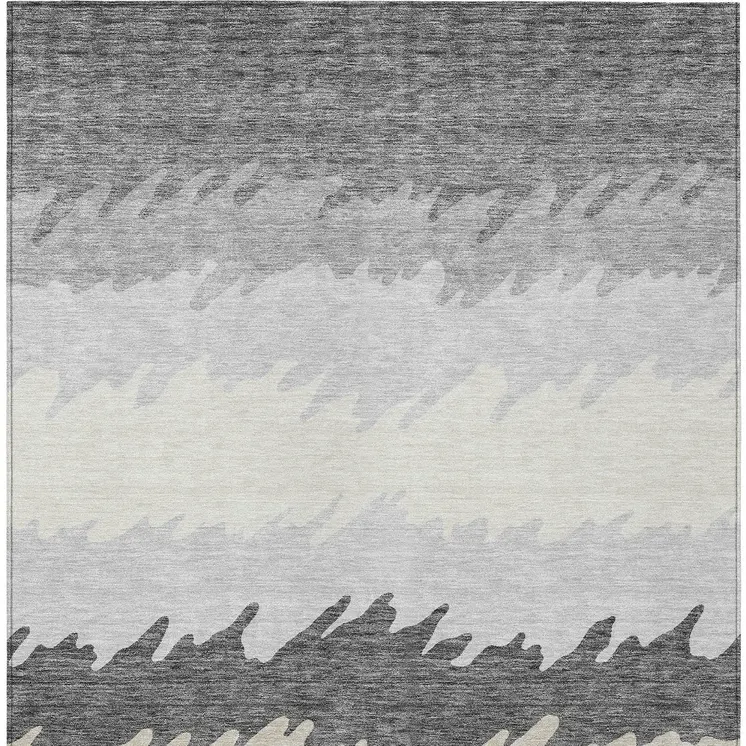 5' X 8' Gray Silver And Charcoal Striped Washable Indoor Outdoor Area Rug