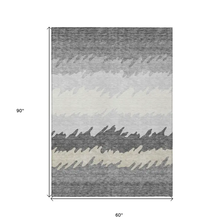 5' X 8' Gray Silver And Charcoal Striped Washable Indoor Outdoor Area Rug