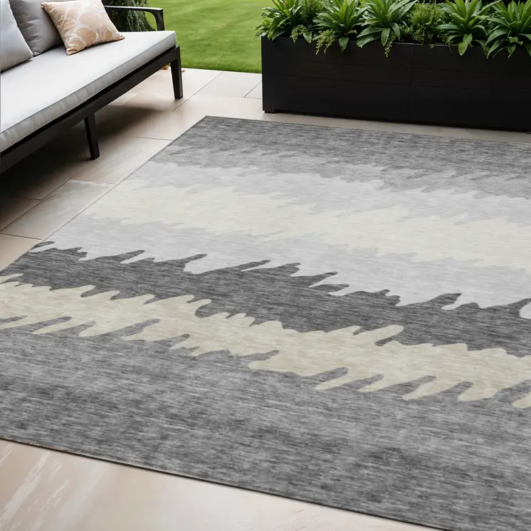 5' X 8' Gray Silver And Charcoal Striped Washable Indoor Outdoor Area Rug