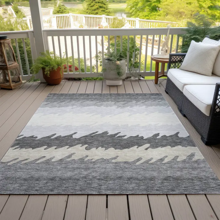 5' X 8' Gray Silver And Charcoal Striped Washable Indoor Outdoor Area Rug