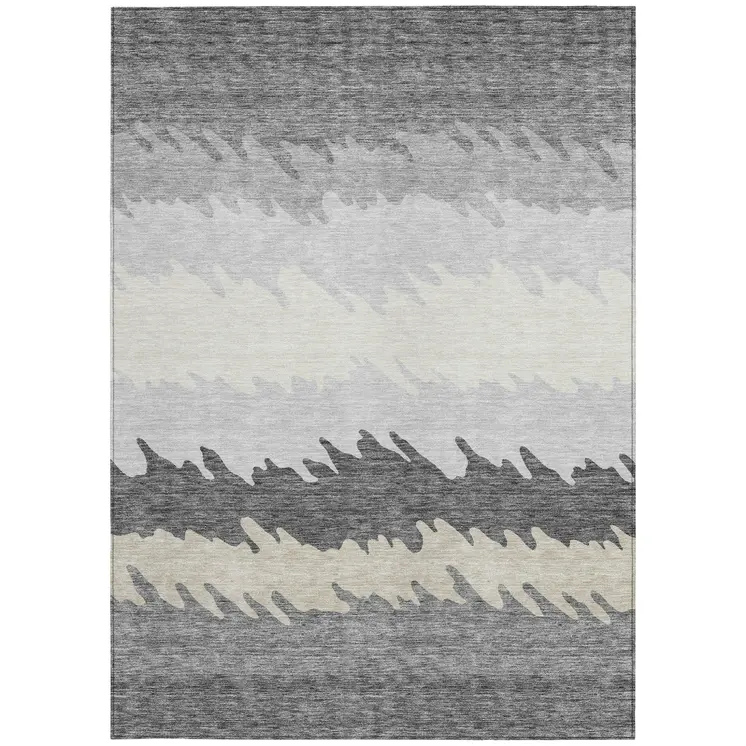 9' X 12' Gray Silver And Charcoal Striped Washable Indoor Outdoor Area Rug