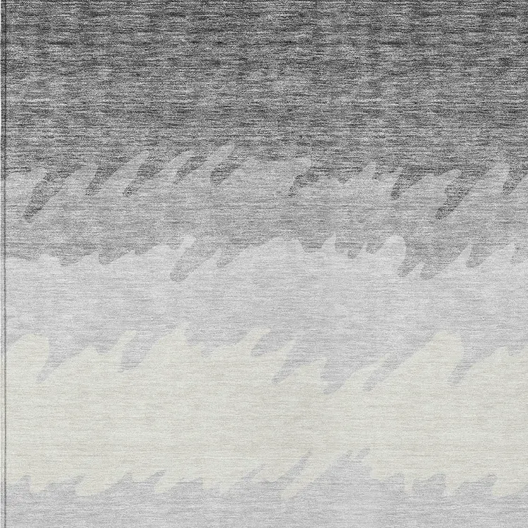 9' X 12' Gray Silver And Charcoal Striped Washable Indoor Outdoor Area Rug