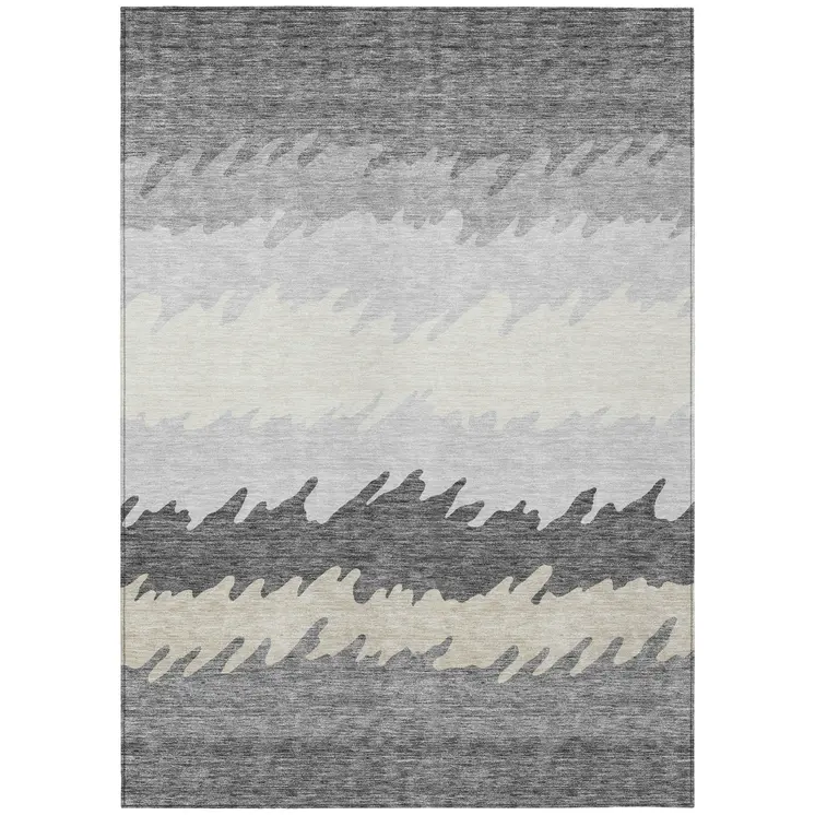 10' X 14' Gray Silver And Charcoal Striped Washable Indoor Outdoor Area Rug