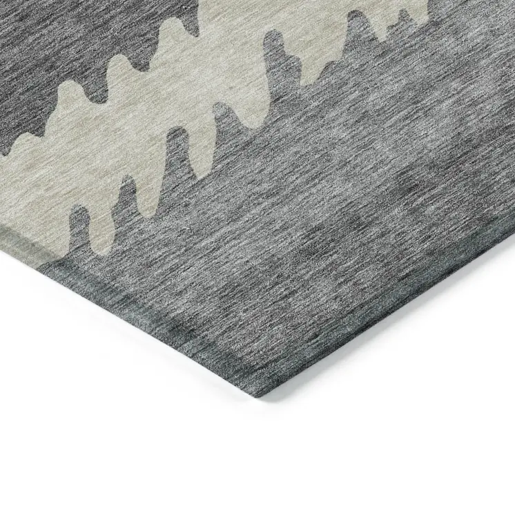 10' X 14' Gray Silver And Charcoal Striped Washable Indoor Outdoor Area Rug