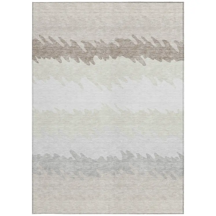 3' X 5' Ivory Beige And Taupe Striped Washable Indoor Outdoor Area Rug