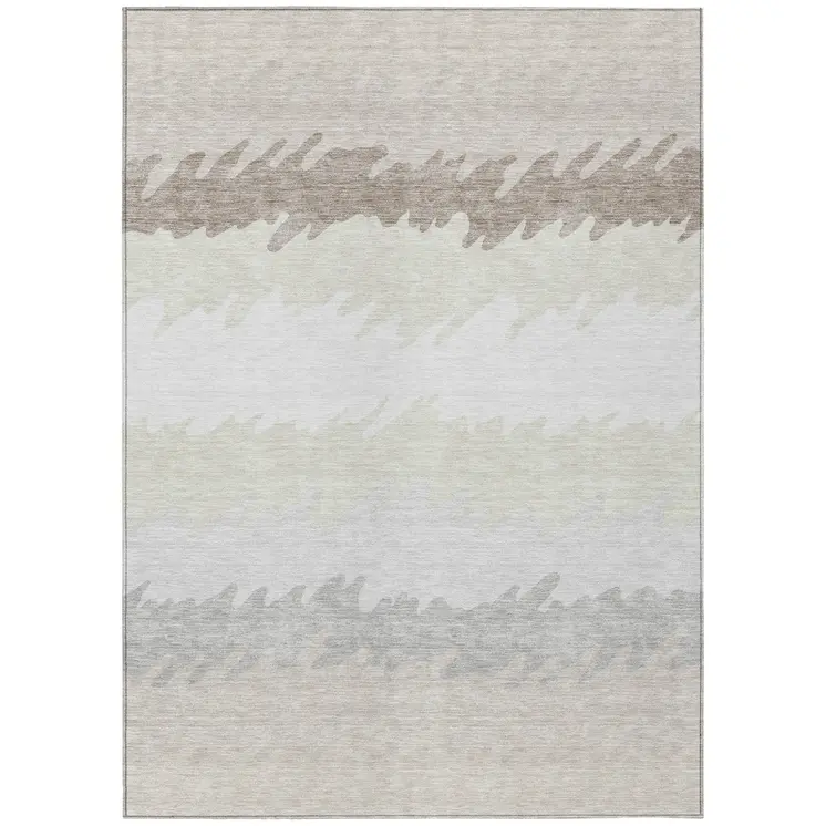 3' X 5' Ivory Beige And Taupe Striped Washable Indoor Outdoor Area Rug