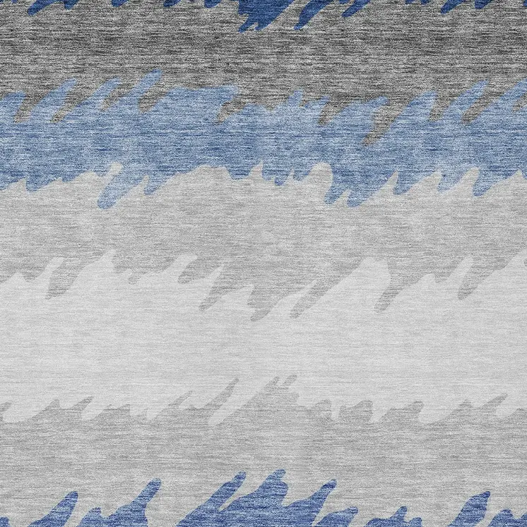 9' X 12' Navy Blue Gray And Silver Striped Washable Indoor Outdoor Area Rug