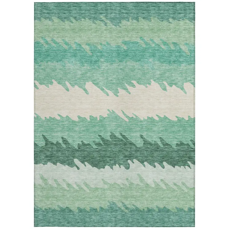 3' X 5' Sage Green And Ivory Striped Washable Indoor Outdoor Area Rug