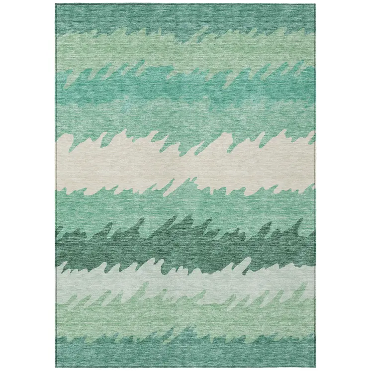 3' X 5' Sage Green And Ivory Striped Washable Indoor Outdoor Area Rug