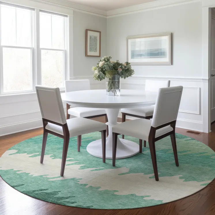 8' Sage Green And Ivory Round Striped Washable Indoor Outdoor Area Rug